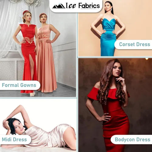 Miniatura 3 de Ice Fabrics Tela de Satén Spandex Sedosa Elástica en 4 Direcciones por Yarda - 60" de Ancho Tela de Spandex Satinado Brillante para Vestidos, Ropa