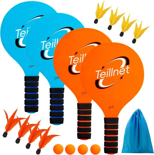 TEILLNET Juego de pelotas de remo de playa, juegos familiares para niños y adultos, juego de bádminton con 4 raquetas, juguetes deportivos para