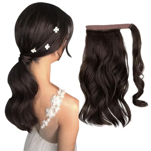 Miniatura 25 de CJL HAIR Extensión de cola de caballo de 18 pulgadas con cabello rizado y ondulado, clip de cola de caballo, peluca sintética falsa para mujeres