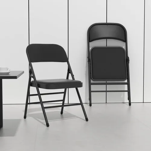 Miniatura 8 de Juego de 4 sillas plegables de tela con cojín acolchado y respaldo, asiento plegable para interiores y exteriores con marco de acero para el hogar