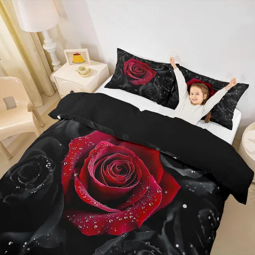 Miniatura 5 de Feelyou - Juego de funda de edredón con estampado floral de rosas - Funda de edredón romántica para niños, niñas, adolescentes, decoración del Multi