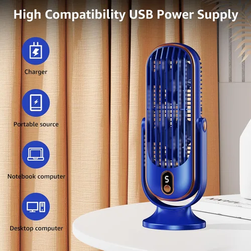 Miniatura 5 de Ventilador de torre, ventilador de escritorio portátil con opciones de 5 velocidades, doble circulación de aire, ventilador de mesa silencioso