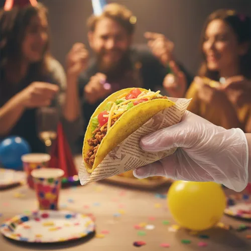 Miniatura 2 de 24 soportes desechables para tacos con 100 forros y 100 guantes, platos de tacos de fibra natural resistentes, bandejas de tacos de 3 compartimentos