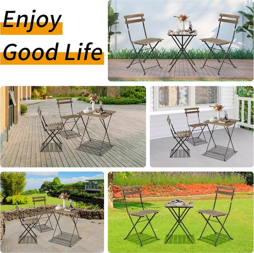 Miniatura 7 de BLKMTY Juego de muebles plegables para patio de 3 piezas, juego de muebles de patio al aire libre, mesa plegable y sillas de madera para balcón
