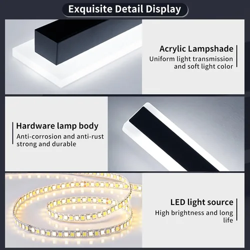 Miniatura 30 de Luz de pared exterior moderna de 47 pulgadas, accesorios de iluminación exterior de acrílico negro de 3000K, montaje en pared, luces de porche