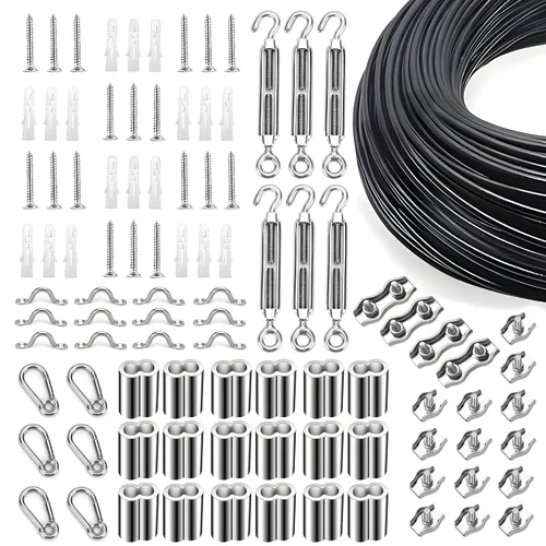 Miniatura 31 de Kit de suspensión de luces de cuerda de globo, cable guía de luz para exteriores, cable de acero inoxidable recubierto de vinilo, incluye 50 pies