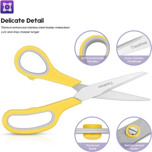 Miniatura 4 de Tijeras al por mayor paquete de 60, Taotree tijeras multiusos de 8", tijeras afiladas de acero inoxidable con agarre suave y cómodo para suministros