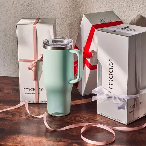 Miniatura 8 de Maars Charger - Taza de viaje aislada de 40 onzas con asa, vaso de acero inoxidable sellado al vacío de doble pared con popote y tapa, ónix blanco