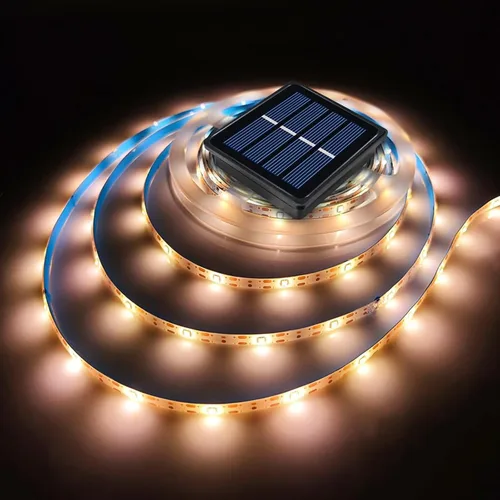 Miniatura 12 de Tira de luces LED solares para exteriores, impermeable, 10 pies, cinta cortable, iluminación de 3000 K, blanco cálido con 8 modos para valla