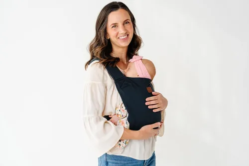 Miniatura 4 de Happy! Haven Portabebés – Mezcla de algodón orgánico, 7-35 libras, recién nacido a niño – Portabebés elástico ergonómico con espalda cruzada suave