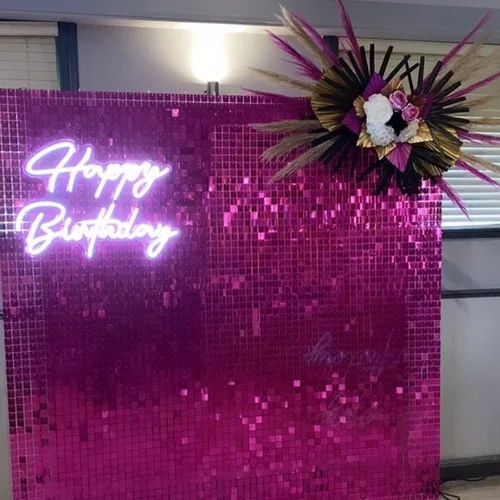 Miniatura 7 de COKAOBE Telón de fondo de pared con brillo rosa intenso, 24 piezas de panel cuadrado de telón de fondo con lentejuelas brillantes, fondos 2-Rosa
