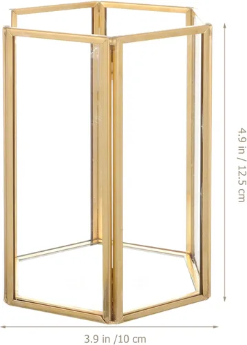 Miniatura 2 de SHERCHPRY Organizador de brochas de maquillaje de vidrio con taza de vidrio y acento dorado para cosméticos, almacenamiento para maquilladores y uso