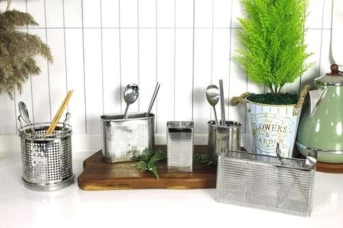 Miniatura 7 de LENITH Soporte redondo para utensilios de cocina de acero inoxidable – Base pesada para estabilidad – Utensilios de cocina con divisor extraíble