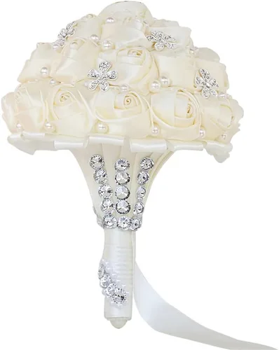 Miniatura 36 de Sharebeauty Ramo de novia de satén hecho a mano de 5.9 pulgadas, ramo de boda, ramo de flores artificiales, color azul claro + blanco W224