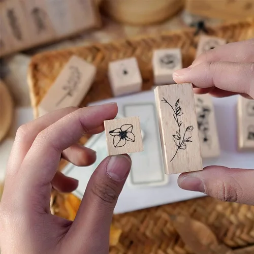 Miniatura 5 de Juego de 22 sellos de goma de madera para plantas, sellos decorativos de madera para manualidades, sellos de goma de madera para bricolaje, diario