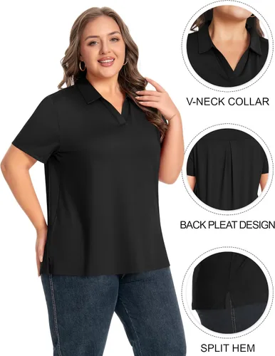 Miniatura 6 de Idtswch Camisa polo de manga corta con cuello en V para mujer, de secado rápido, UPF 50+, informal, para trabajo, golf, talla XL - 6XL