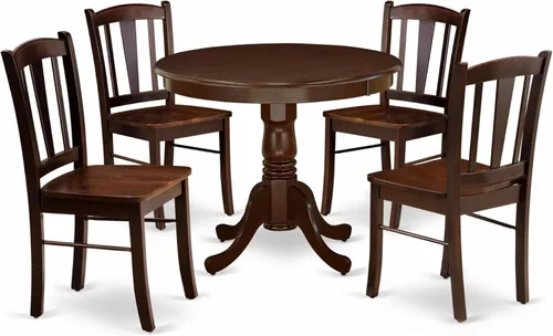 Miniatura 16 de East West Furniture ANDL3-MAH-W Juego de mesa y sillas de cocina de 3 piezas contiene una mesa de comedor redonda con pedestal y 2 sillas