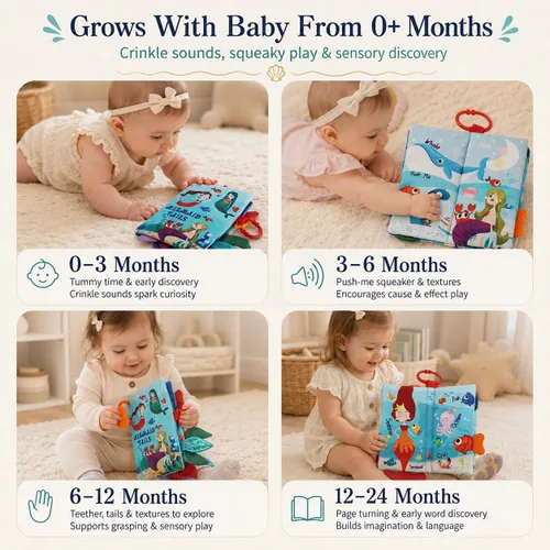 Miniatura 8 de Libros para bebés de 0 a 6 meses, libros arrugados para bebés, juguete sensorial táctil y tacto de 6 a 12 meses, juguetes de viaje suaves