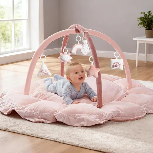 Miniatura 12 de Mallify Gimnasio de felpa 5 en 1 para bebés, tapete de juego para bebés, gimnasio convertible para bebés con manta y 6 juguetes, tapete