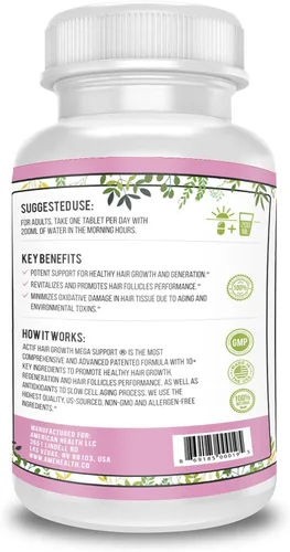 Miniatura 2 de ACTIF Crecimiento del cabello para mujeres con más de 10 factores avanzados, sin OMG, detiene el 99% de la pérdida de cabello, fabricado en Estados