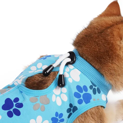 Miniatura 4 de Traje de recuperación para gatos: Traje de poscirugía azul suave para gatos con diseño de huella de pata - Traje de recuperación elástico