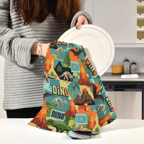 Miniatura 6 de Retro Dinosaur S Dish Towels Set, 28x18 Decorative Polyester Hand Towels