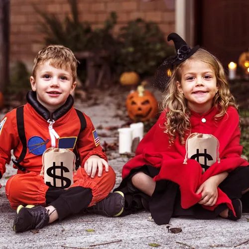 Miniatura 2 de 4 bolsas de dinero de lona de 6.3 x 9 pulgadas, bolsa de dinero de Halloween con letrero de dólar, sacos de dinero para disfraz de ladrón de bancos