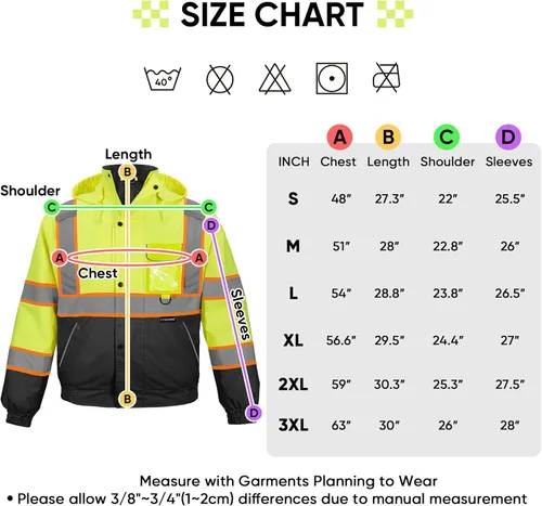 Miniatura 5 de TICONN Waterproof Safety Bomber Jacket, Winter Rain Jacket Hi Vis Reflective, ANSI Class 3 Work Rain Coat Amarillo y negro