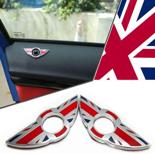Miniatura 3 de iJDMTOY, (2) perillas para puerta de anillos con emblema de la bandera británica, color negro, para MINI Cooper Segunda generación R55 R56 R57 R58