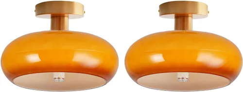 Miniatura 12 de Lámpara de techo moderna de mediados de siglo, montaje empotrado de vidrio de leche MCM con pantalla de cúpula blanca de 11 pulgadas, lámpara