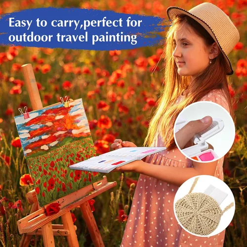 Miniatura 4 de Kosiz 12 piezas de paleta de pintura de acuarela plegable a granel bandeja de pintura con 20 pozos, 5 áreas de mezcla, paleta de pintura de acuarela