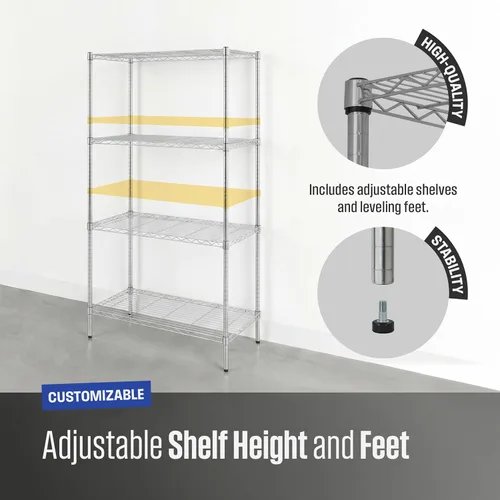 Miniatura 6 de SafeRacks - Estantes de almacenamiento certificados NSF, zinc, unidad de alambre de acero resistente con pies ajustables, estante para garaje