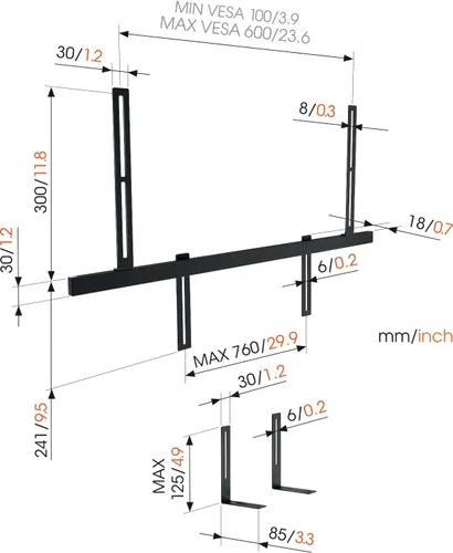 Miniatura 7 de Vogel's Soporte para barra de sonido Sound 3550 También compatible con Bose Soundbar 500/700 Sonos Arc/Ultra/Beam/Playbar Samsung Sony LG