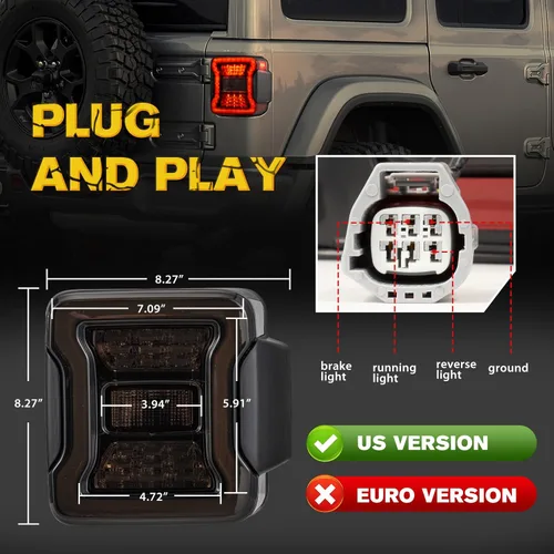 Miniatura 6 de FIERYRED Luces traseras LED JK compatibles con Jeep Wrangler JK 2007-2017, luces traseras ahumadas para señal de giro, correr/freno y marcha atrás