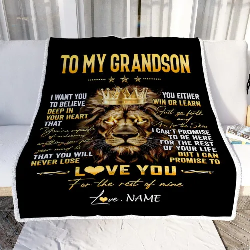 Miniatura 2 de Manta personalizada con texto en inglés «To My Grandson from Grandma Grandpa You Will Never Lose Lion Nison», manta de forro polar personalizada