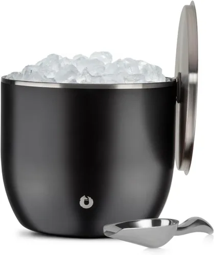 Miniatura 22 de SNOWFOX Cubo de hielo de acero inoxidable con aislamiento al vacío de alta calidad con tapa/pinzas, parte inferior sin goma, accesorios de bar