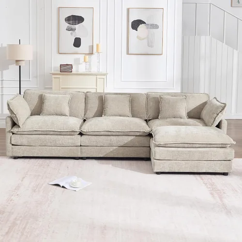 Miniatura 15 de KIVENJAJA - Sofá modular en forma de U extragrande tipo nube, chenilla moderna de 4 plazas con asiento profundo para sala de estar y oficina, con 2