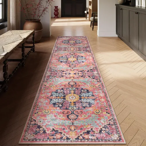 Miniatura 62 de Lahome Alfombra bohemia con medallón floral, 4 x 6 pies, color verde azulado, suave, lavable, antideslizante, apta para mascotas, alfombra