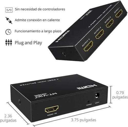 Miniatura 7 de MT-ViKI Divisor HDMI 1 en 4 Salida, Divisor HDMI de 1x4 con Alimentación 4 Puertos con Adaptador de CA, Distribuidor Full HD 3D 4Kx2K@30Hz para PS4