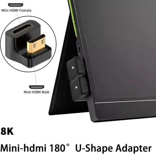 Miniatura 3 de Duttek Adaptador Mini HDMI de 180 grados [video 8K @60Hz, 4K @144Hz, 48Gbps] Adaptador Mini HDMI macho a hembra de ángulo ascendente para cámara