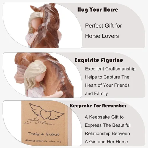 Miniatura 4 de Estatua de niña abrazando un caballo decorativa - Figura esculpida pintada a mano, regalos para mujeres y amantes de los caballos - Figura