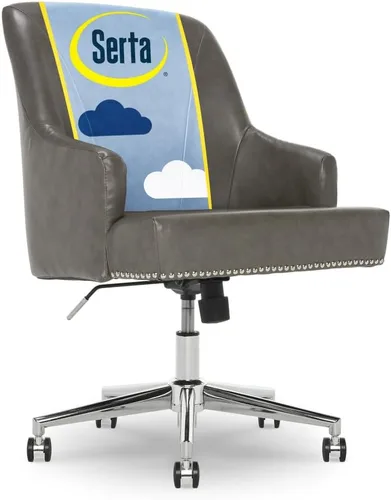 Serta Leighton - Silla de escritorio para oficina en casa, elegante respaldo medio con clavos cromados, cojín de espuma viscoelástica y brazos