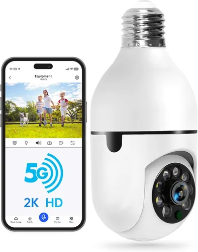 WESECUU Cámara de seguridad de foco - WiFi 5G y 2.4GHz 2K Cámaras de seguridad inalámbricas para exteriores con detección de movimiento y alarma,