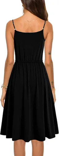 Miniatura 2 de Vestido casual de verano para mujer, de algodón, sin mangas, tirantes delgados, cintura ajustable, acampanado, con bolsillos, 826