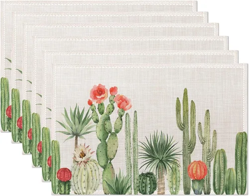 Miniatura 9 de Juego de 6 manteles individuales con diseño de helechos tropicales, con hojas florales botánicas, antideslizantes, resistentes al calor, lavables
