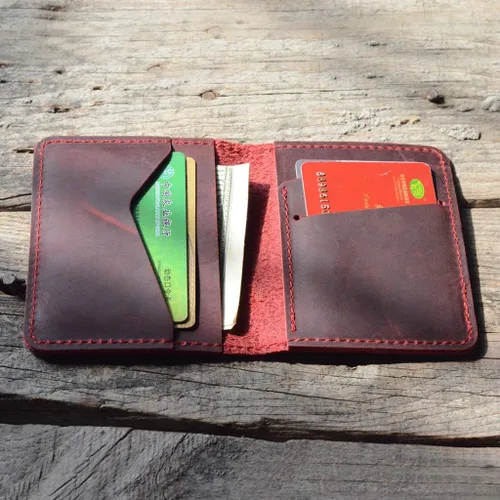 Miniatura 3 de Billetera de cuero minimalista hecha a mano para hombre, diseño de flores marrones