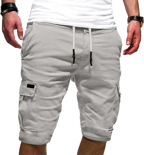 Miniatura 2 de Lisgai Mens Cotton Loose Drawstring Cargo Short Summer Elastic Waistband Relaxed Fit Work Shorts Outdoor Shorts with Pockets