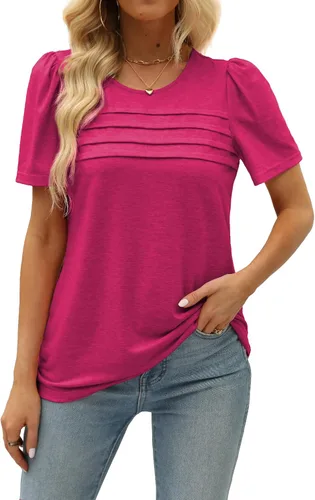 Miniatura 5 de JomeDesign - Camisetas casuales de verano para mujer, manga corta, cuello redondo, manga abullonada