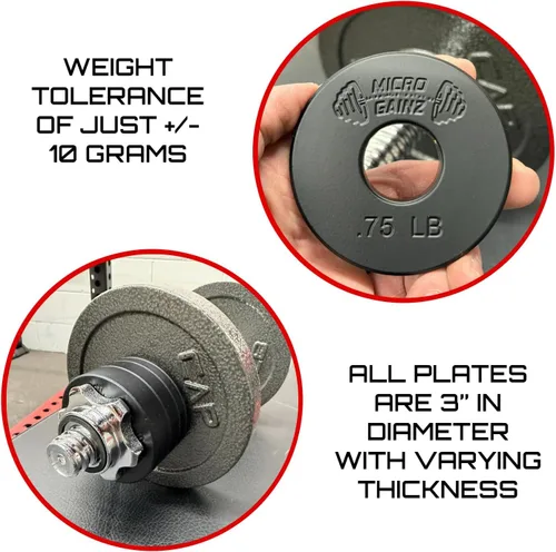 Miniatura 4 de Micro Gainz Placas de peso fraccionarias estándar de 1 pulgada con orificio central de 8 piezas con bolsa, diseñadas para mancuernas y barras