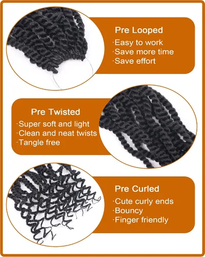 Miniatura 3 de Cabello de Trenzas Senegalesas de Ganchillo de 18 Pulgadas, Cabello de Ganchillo para Mujeres Negras con Bucles Prehechos, 8 Paquetes de Trenzas